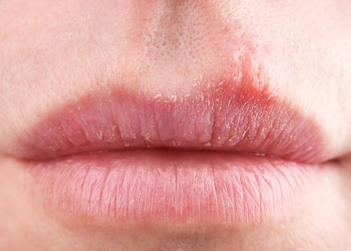 Viêm môi dị ứng khiến da môi bong tróc, nứt nẻ, chảy máu