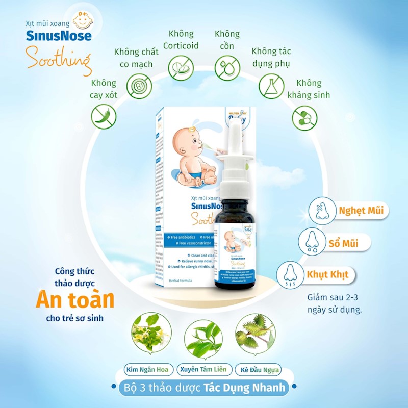 Xịt mũi xoang SinusNose Soothing - Làm sạch, thoáng mũi cho bé - 3T Pharma