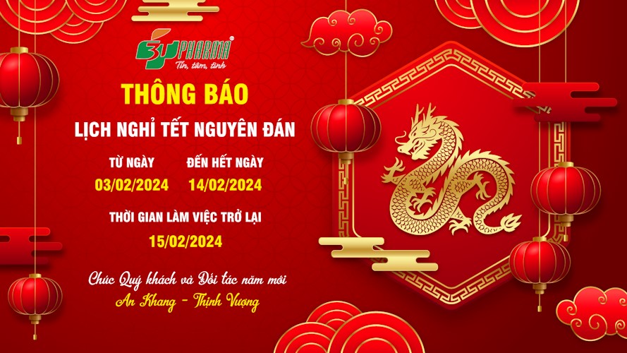 thông báo lịch nghỉ Tết Nguyên đán Giáp Thìn 2024 - 3T Pharma